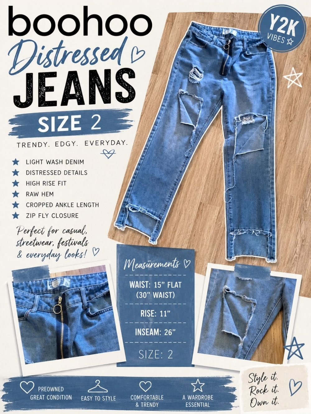 Boohoo Distressed Light Wash Cropped Jeans in Blue
